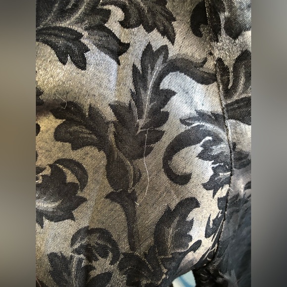 Vintage Black and Silver Patterned Long Sleeve Button Up Blouse 90s Goth/Dark - Picture 3 of 6